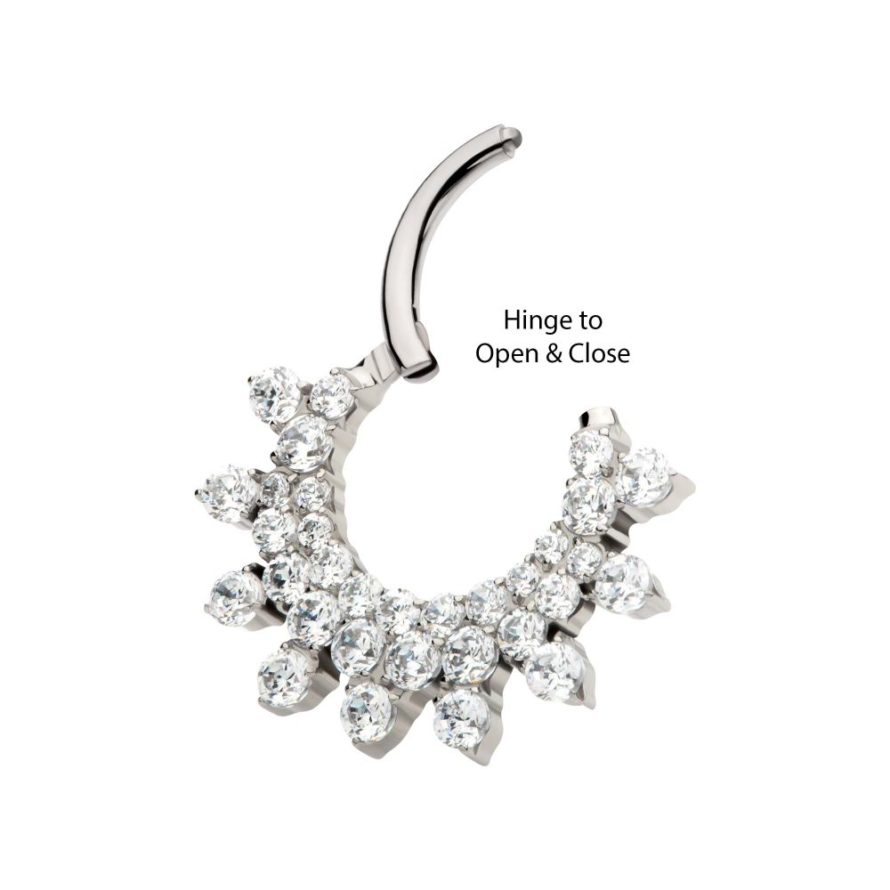 Titanium Triple Row Round CZ Front Facing Hinged Segment Clicker