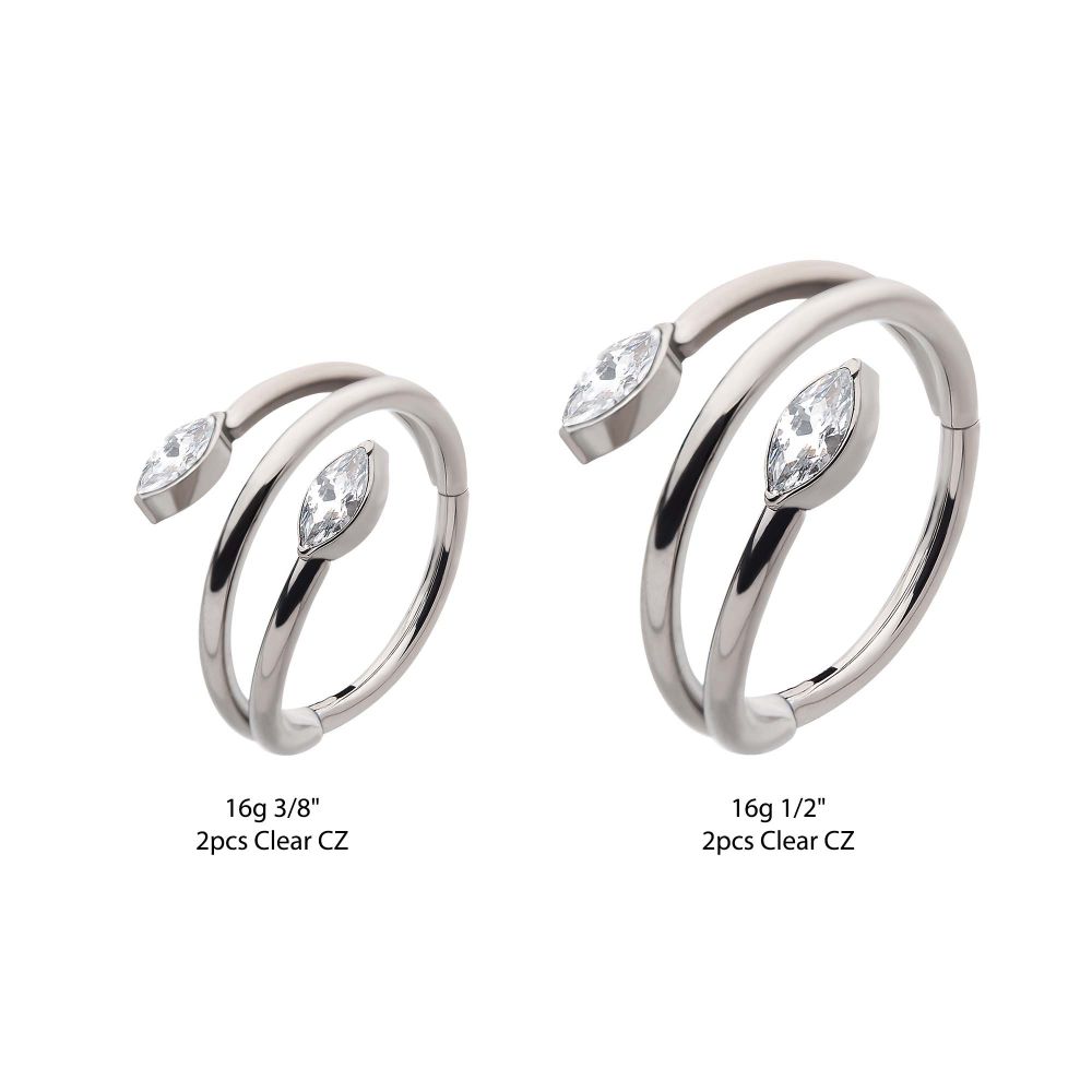 Titanium Double Ended Twist Side Facing Hinged Segment Clicker with Marquise CZ