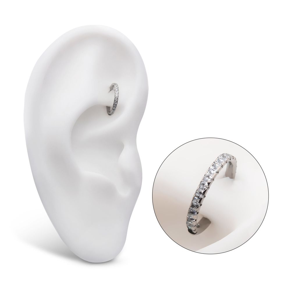 Titanium with Square 1mm Full Clear CZ Side Facing Hinged Segment Clicker