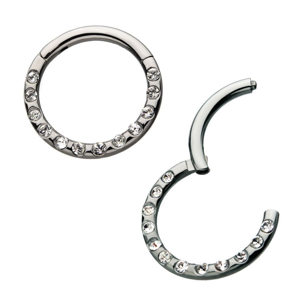 Titanium Bezeled 12 Swarovski Crystal Set On Hinged Segment Clicker