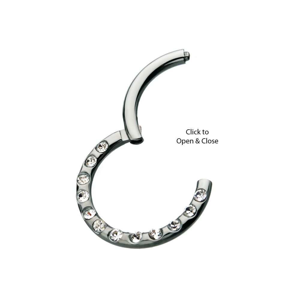 Titanium Bezeled 12 Swarovski Crystal Set On Hinged Segment Clicker