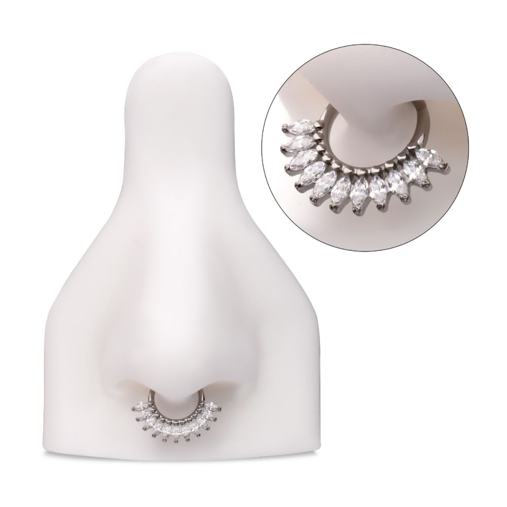 Titanium Prong Set Marquise Gem Cluster Fan Front Facing Hinged Segment Clicker