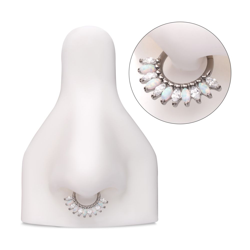 Titanium Prong Set Marquise Gem & Opal Cluster Fan Front Facing Hinged Segment Clicker