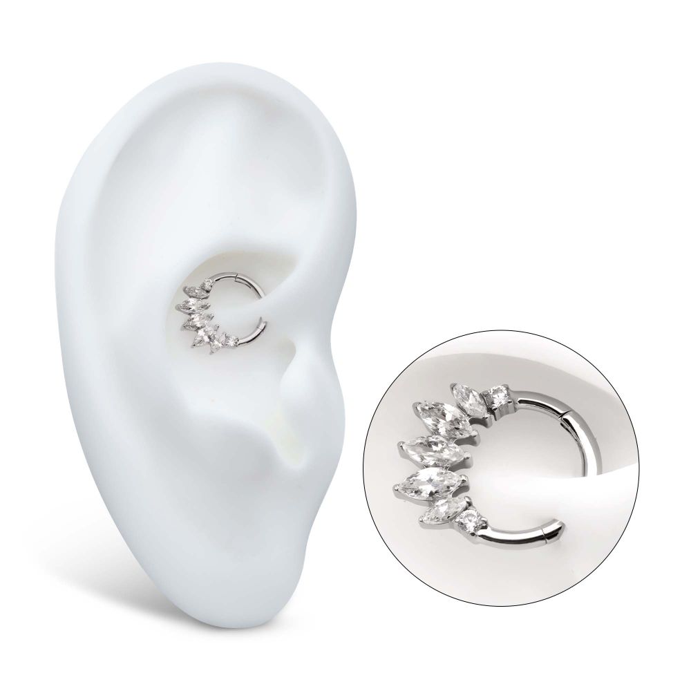 Titanium Clustered Prong Set Round & Marquise CZ Front Facing Hinged Segment Clicker