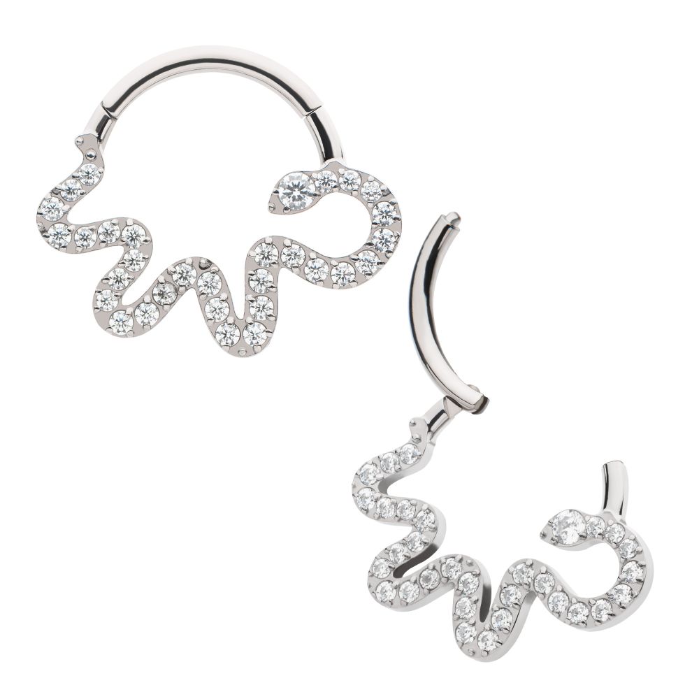 Titanium Pave Round CZ Snake Front Facing Hinged Segment Clicker
