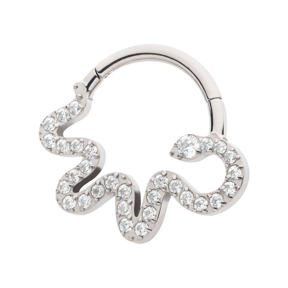 Titanium Pave Round CZ Snake Front Facing Hinged Segment Clicker