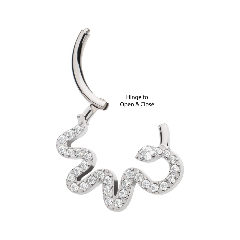 Titanium Pave Round CZ Snake Front Facing Hinged Segment Clicker