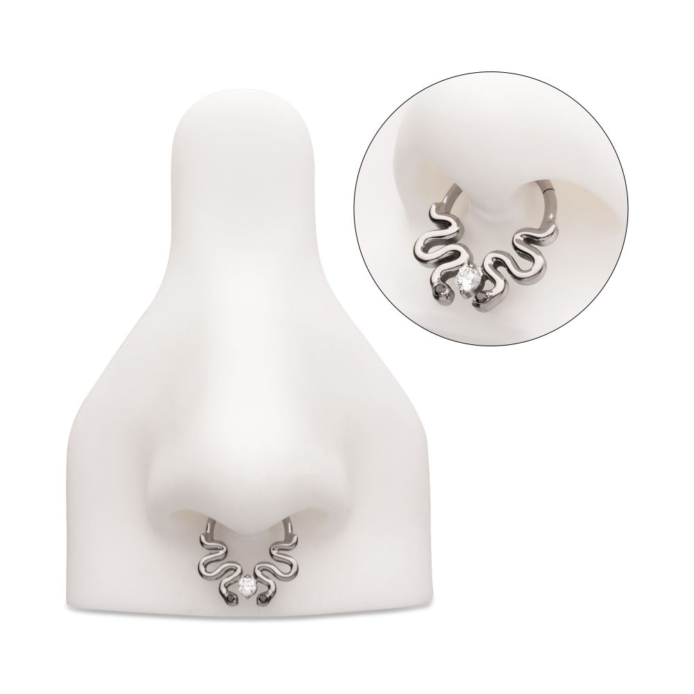 Titanium Pronged Round CZ Duo Snake Front Facing Hinged Segment Clicker