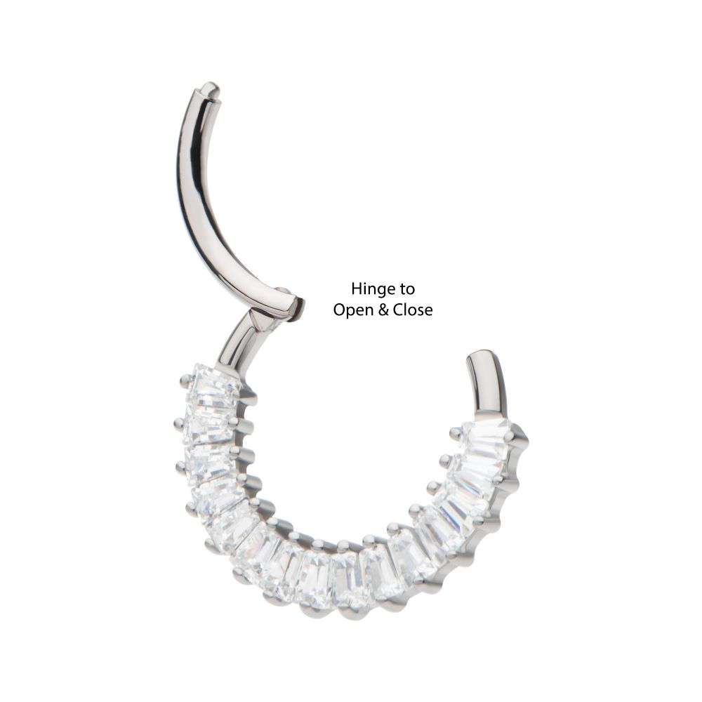 Titanium Pronged Baguette CZ Cluster Front Facing Hinged Segment Clicker