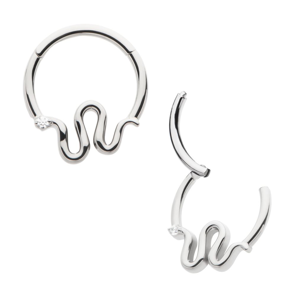 Titanium Pronged Round CZ Snake Front Facing Hinged Segment Clicker