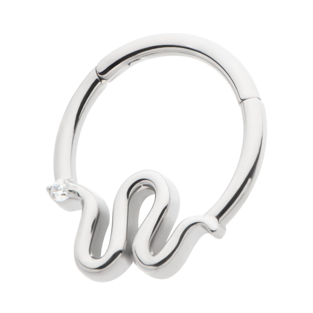 Titanium Pronged Round CZ Snake Front Facing Hinged Segment Clicker