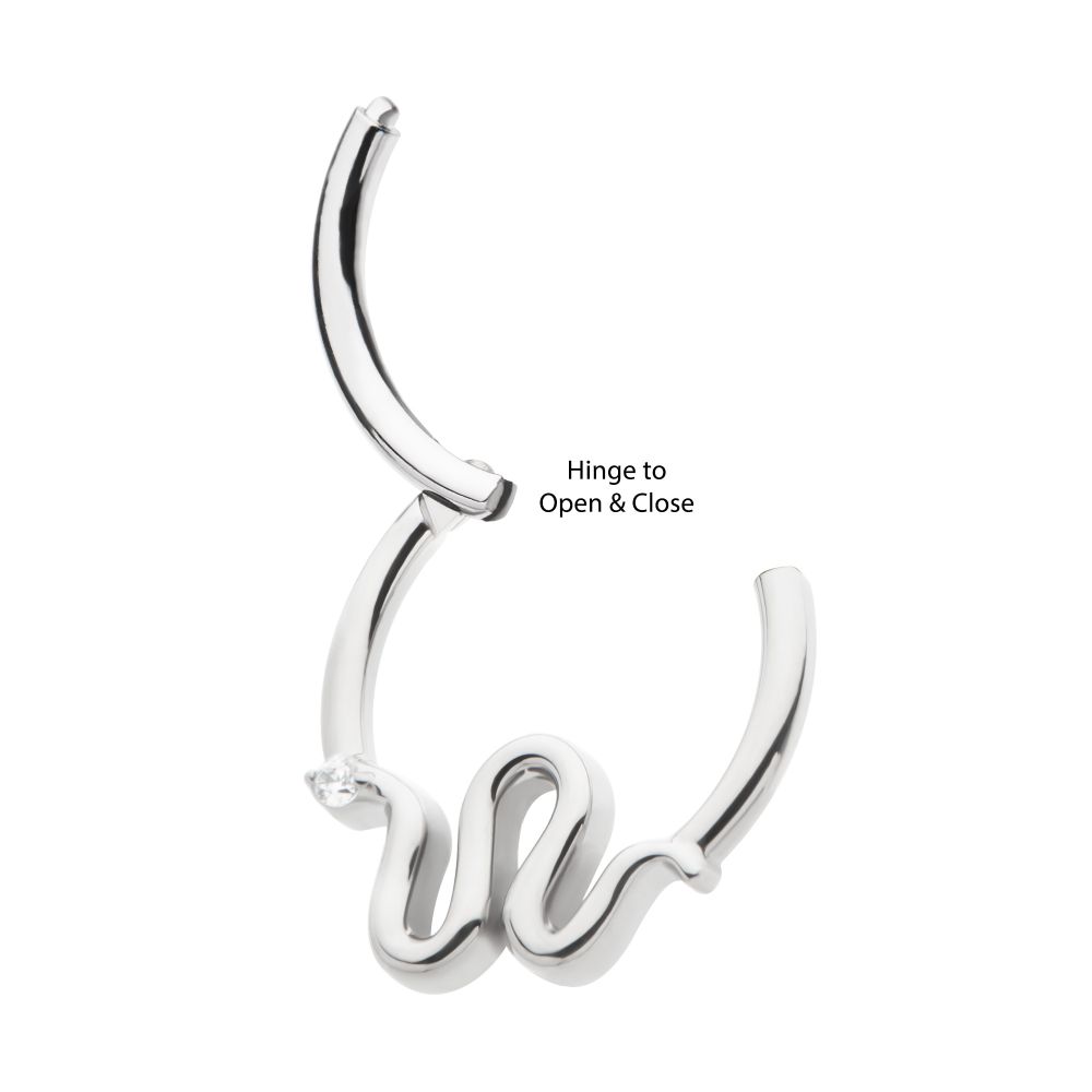 Titanium Pronged Round CZ Snake Front Facing Hinged Segment Clicker