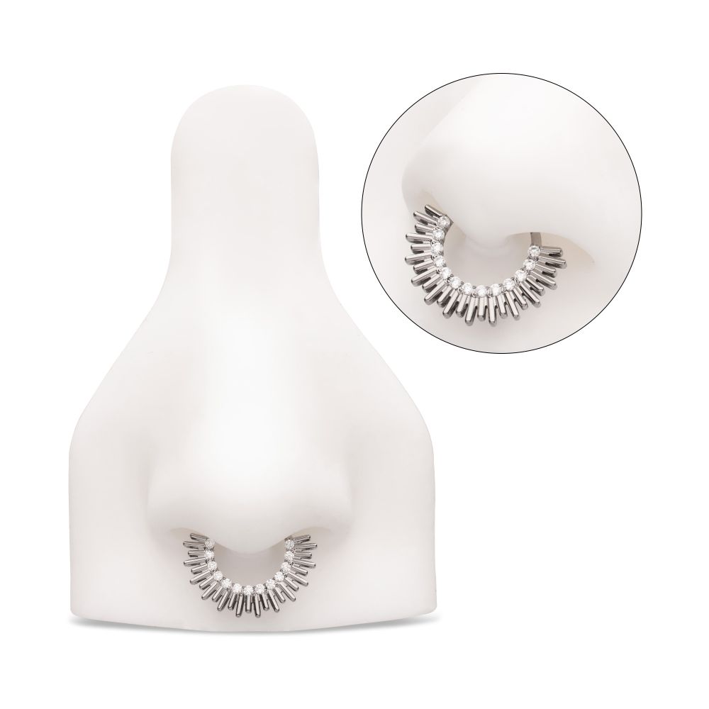 Titanium Pronged Round CZ Sun Rays Cluster Front Facing Hinged Segment Clicker