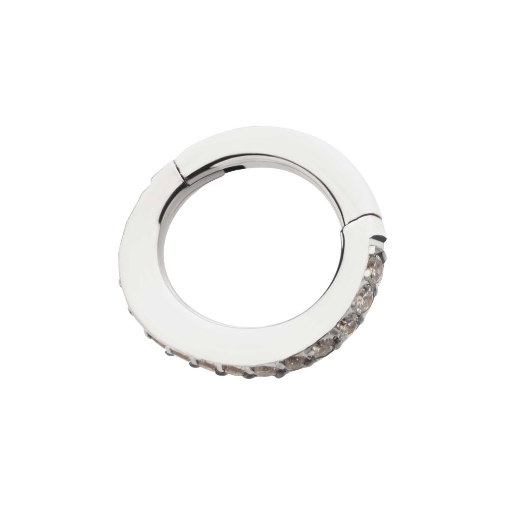 14g Titanium Oval Shape with CNC Set Full Clear CZ Hinged Segment Clicker (for Navel Piercing)
