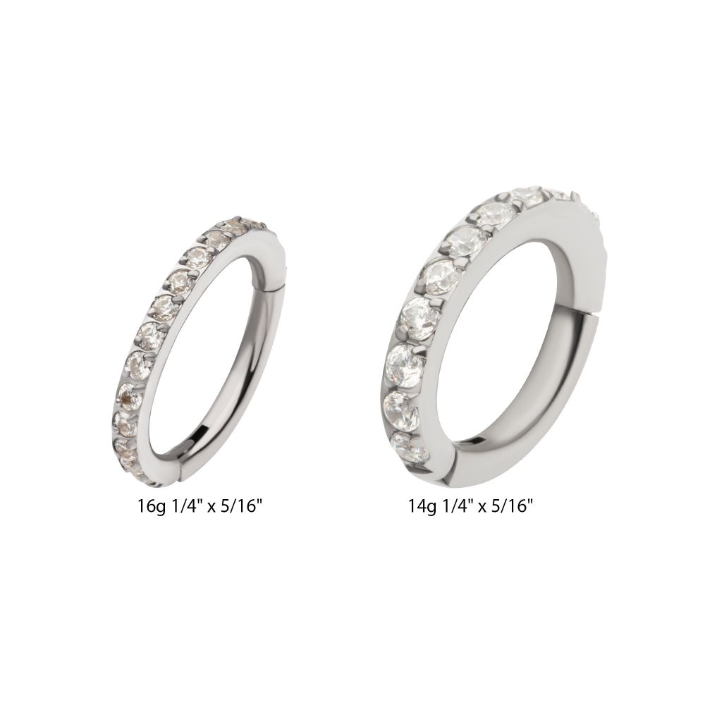 16g Titanium Oval Shape with CNC Set Full Clear CZ Hinged Segment Clicker (for Rook Piercing)