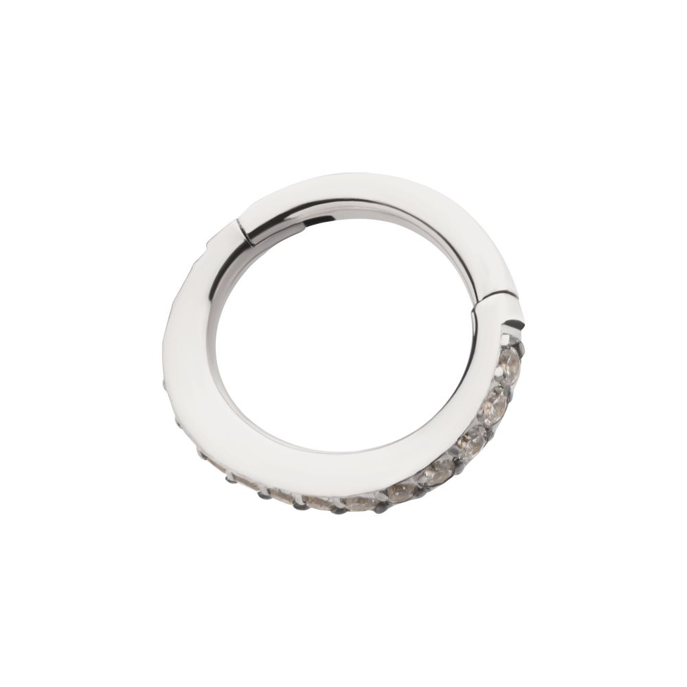 16g Titanium Oval Shape with CNC Set Full Clear CZ Hinged Segment Clicker (for Rook Piercing)