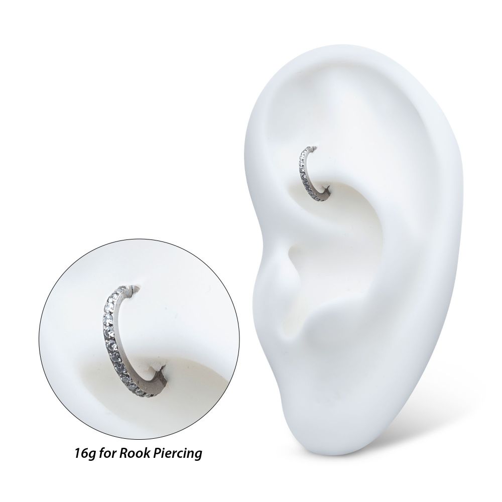 16g Titanium Oval Shape with CNC Set Full Clear CZ Hinged Segment Clicker (for Rook Piercing)