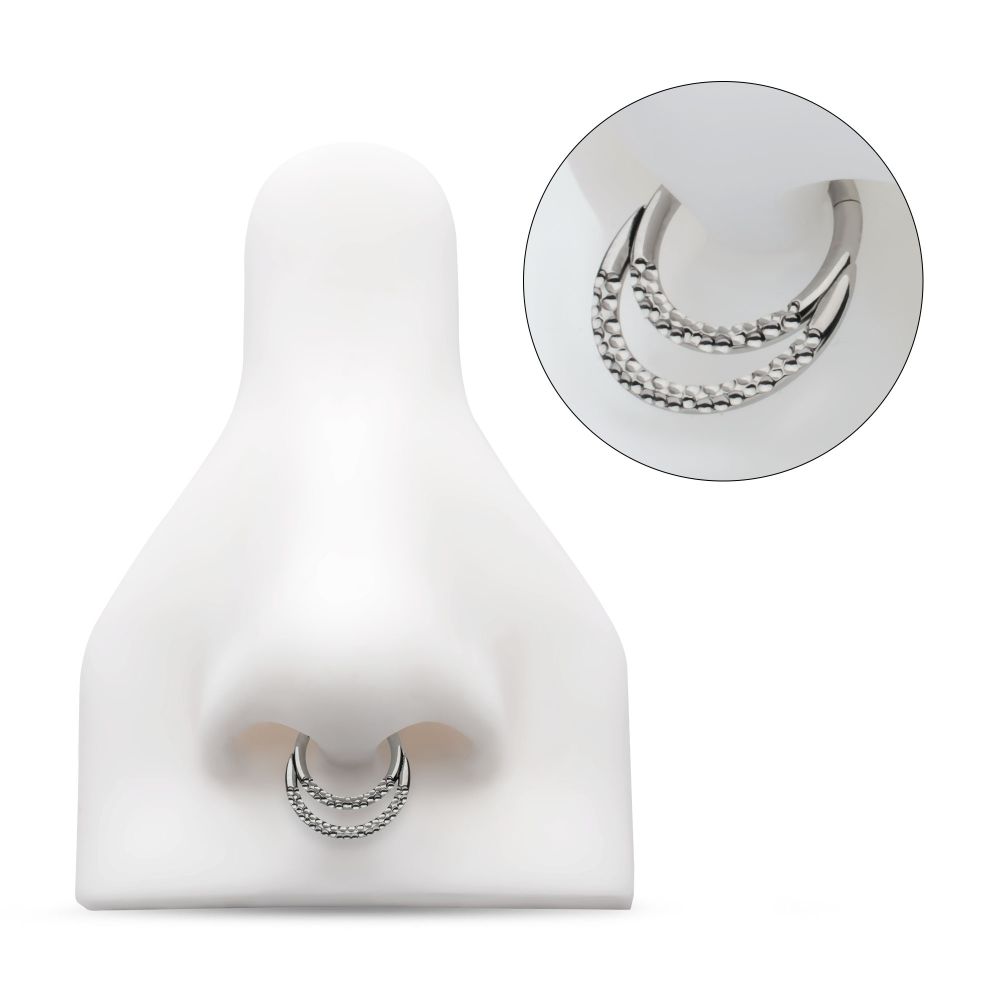 Titanium Hammered Double Hoop Front Facing Hinged Segment Clicker
