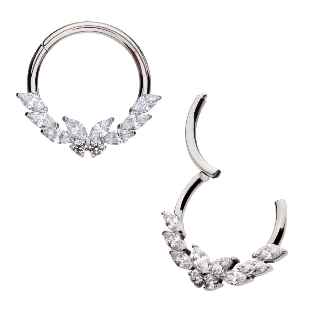 Titanium Prong Set Marquise & Round Gem Butterfly Front Facing Hinged Segment Clicker