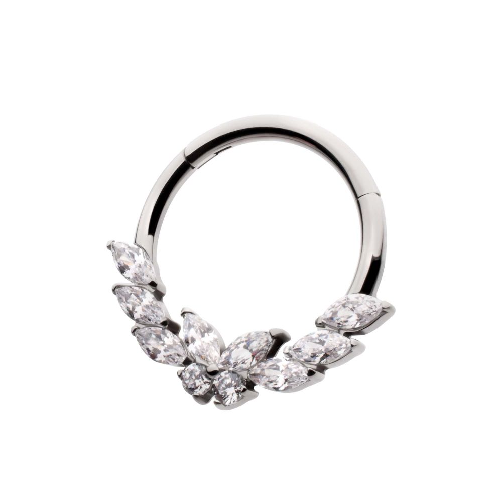 Titanium Prong Set Marquise & Round Gem Butterfly Front Facing Hinged Segment Clicker