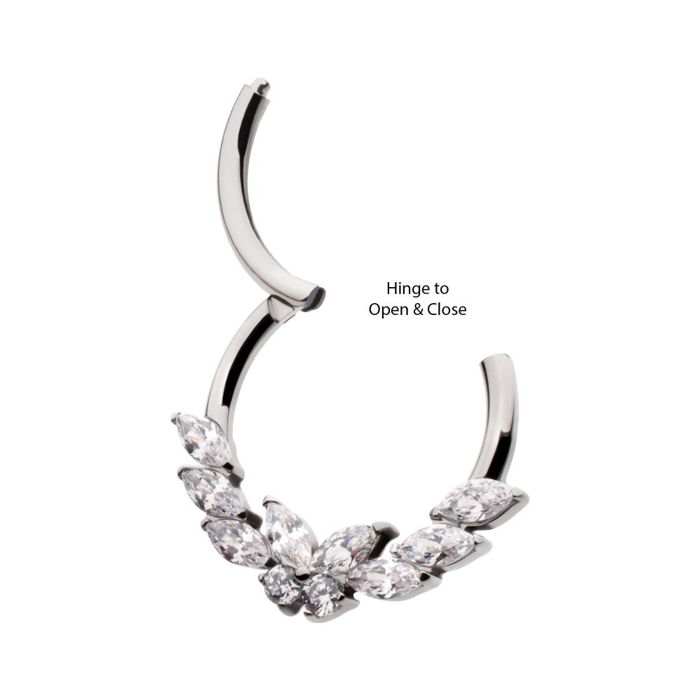 Titanium Prong Set Marquise & Round Gem Butterfly Front Facing Hinged Segment Clicker