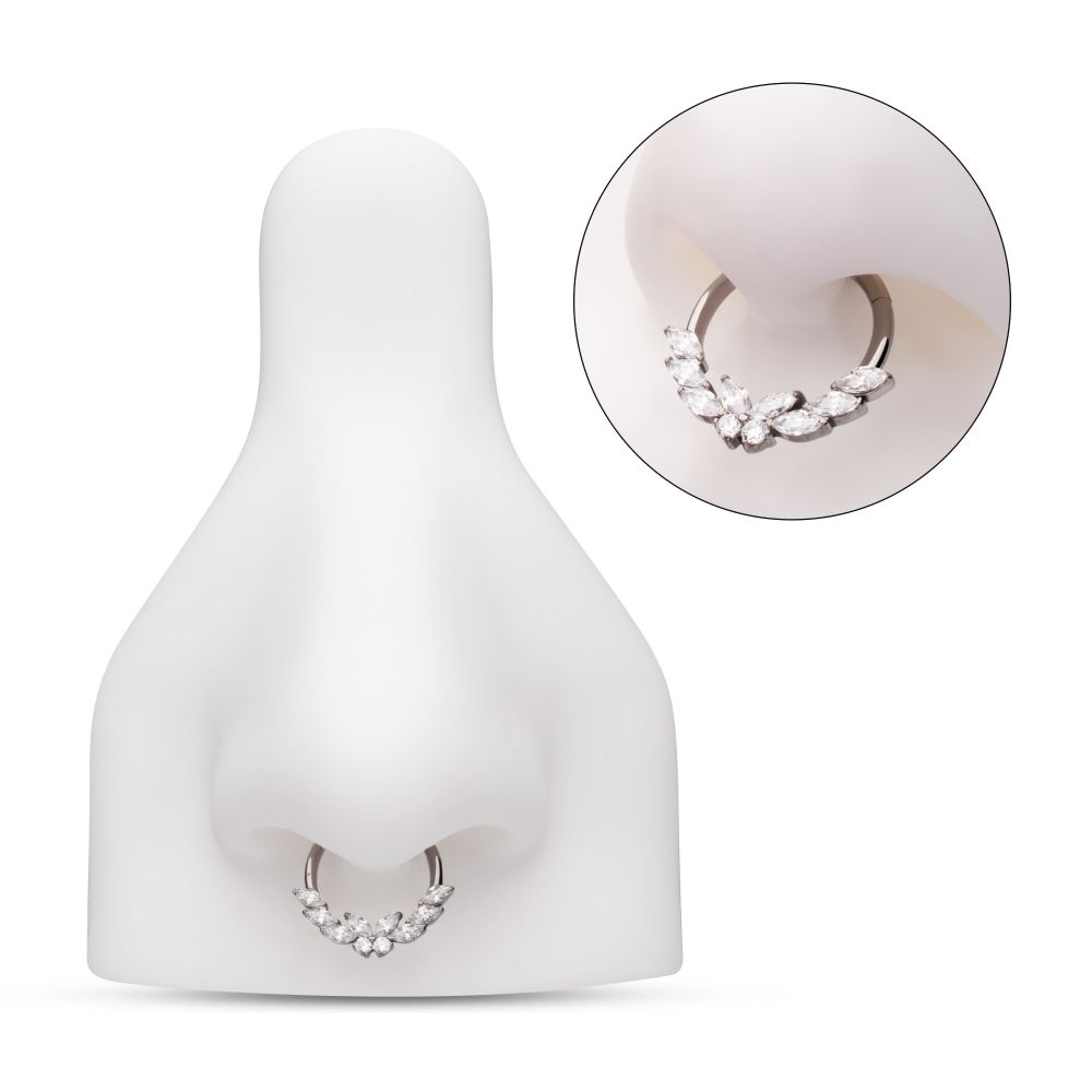 Titanium Prong Set Marquise & Round Gem Butterfly Front Facing Hinged Segment Clicker