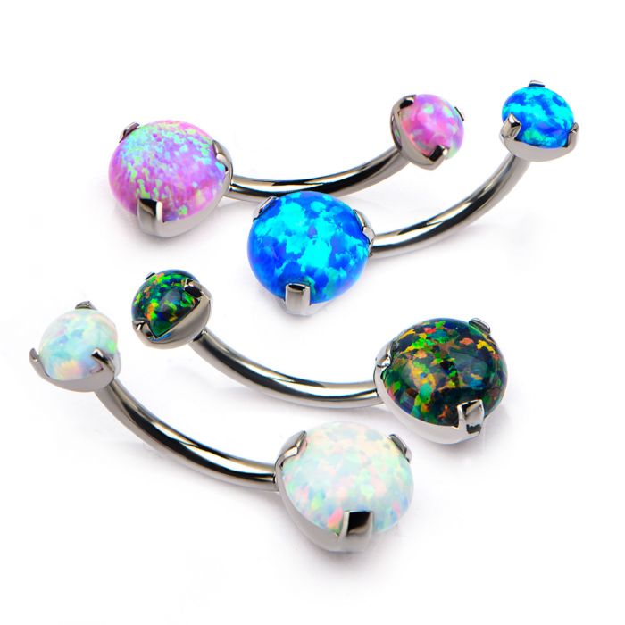 STERILIZED Titanium Internally Threaded Prong Set Double Synthetic Opal Navel Curves