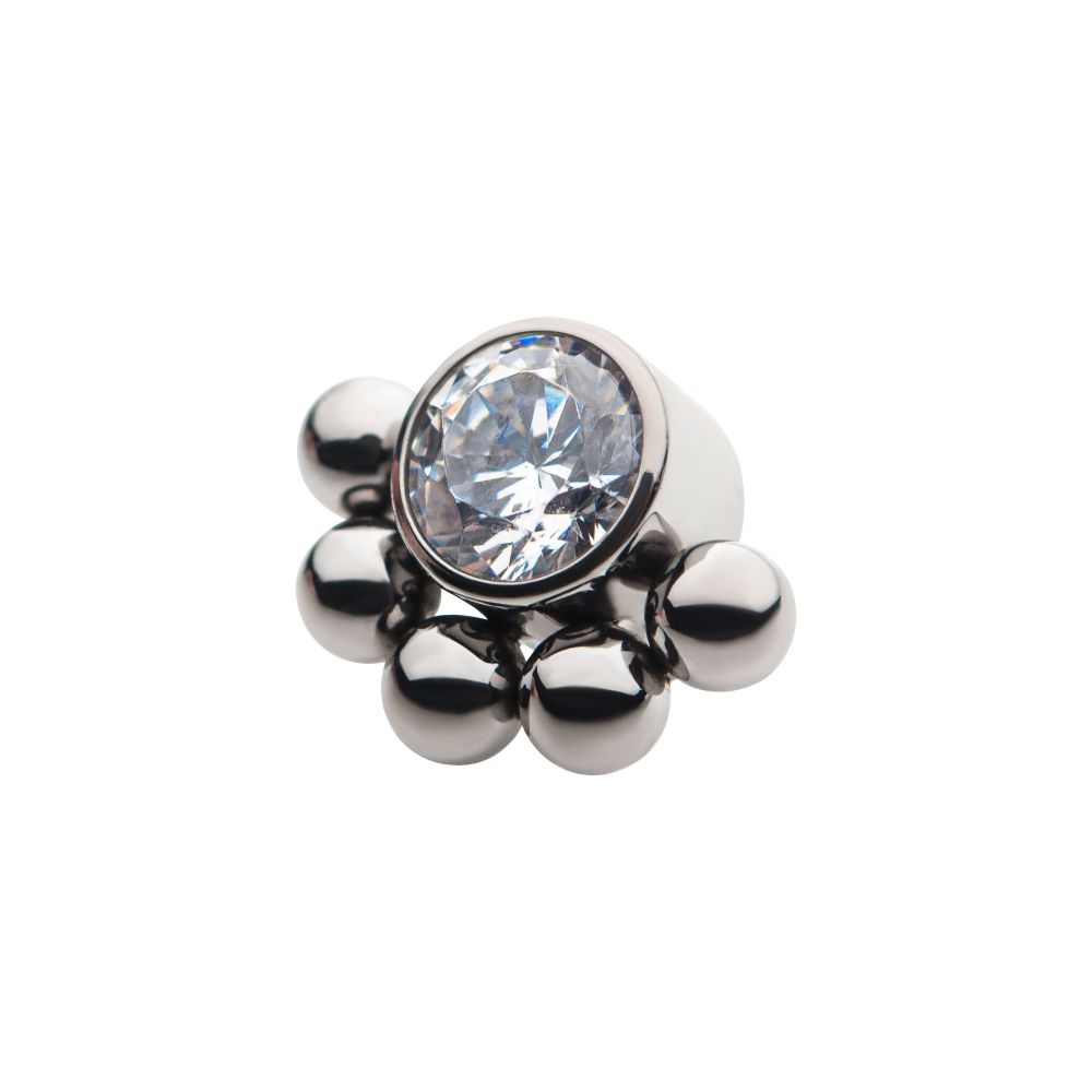 Titanium Internally Threaded with 1 Bezel Set Clear CZ & 5 Beads Top