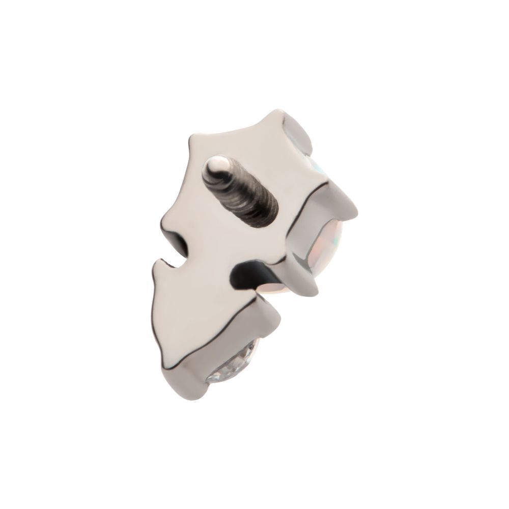 Titanium Internally Threaded with Prong Set Round White Opal & Clear CZ Top