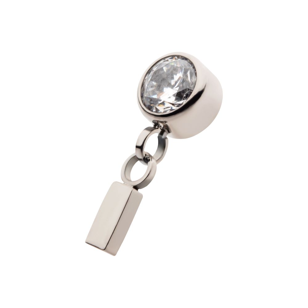 Titanium Internally Threaded Bezel Set CZ with Dangling Bar Top