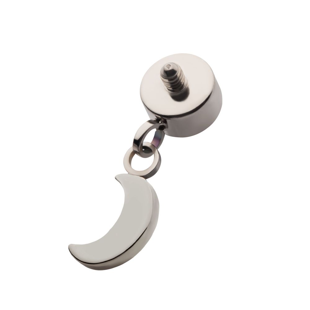 Titanium Internally Threaded Bezel Set CZ with Dangling Crescent Moon Top
