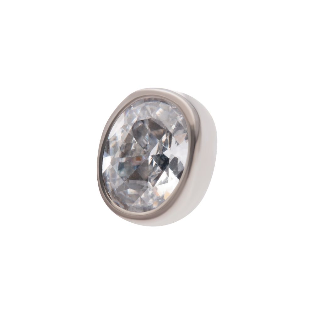 Titanium Internally Threaded with Bezel Set CZ Oval Shape Top