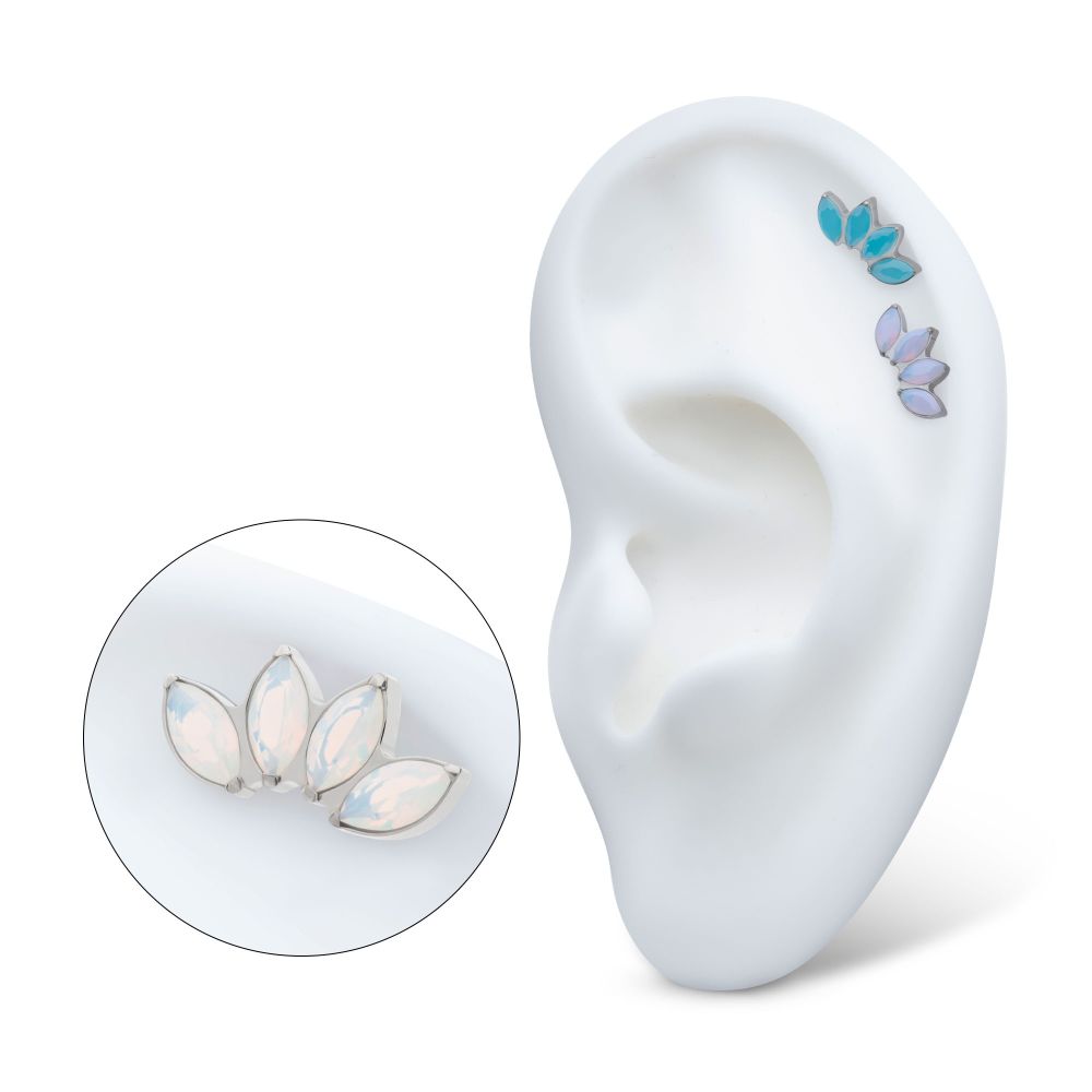 Titanium Internally Threaded 4-Cluster Marquise Opalite Top