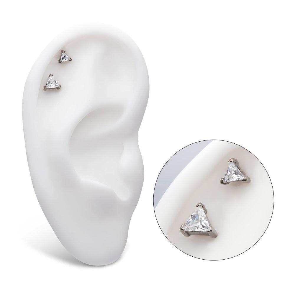 Titanium Internally Threaded with 3-Prong Set Triangular CZ Top