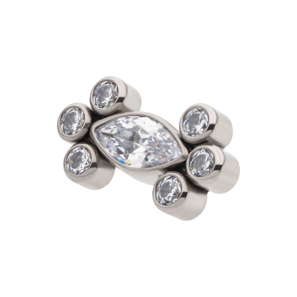 Titanium Internally Threaded with Clustered Bezel Set Marquise & Round CZ Top