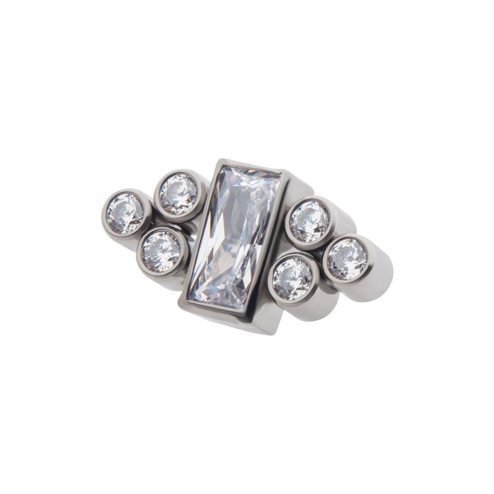 Titanium Internally Threaded Bezel Baguette & Round CZ 7-Cluster Top