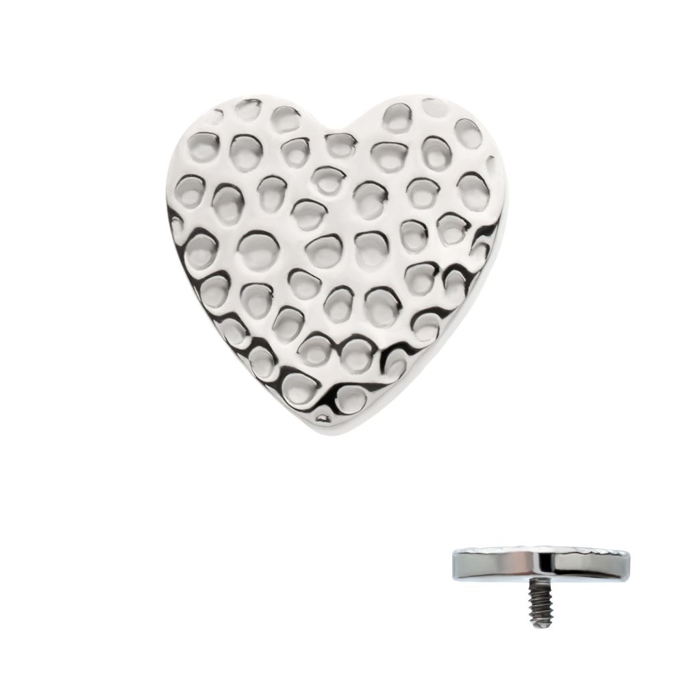 Titanium Internally Threaded Hammered Heart Top