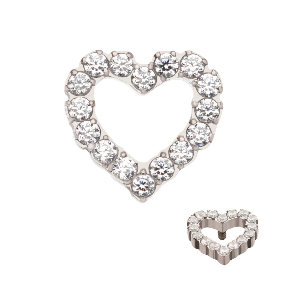 Titanium Internally Threaded with Pave Set CZ Hollow Heart Top