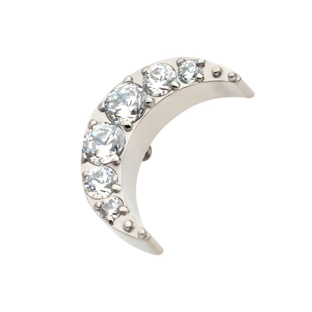 Titanium Internally Threaded with Pave Set CZ Crescent Moon Top