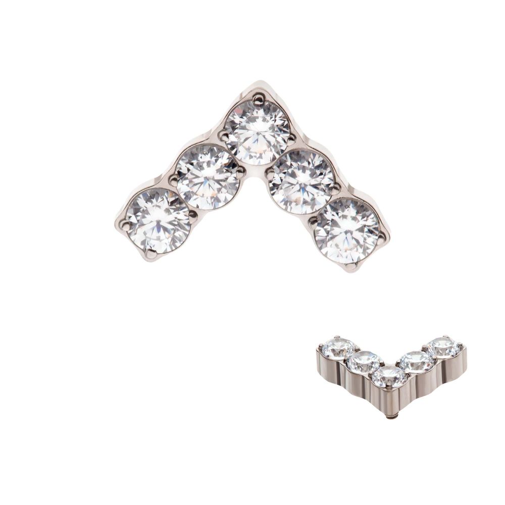 Titanium Internally Threaded with Prong Set Round Clear CZ Chevron Shape Top