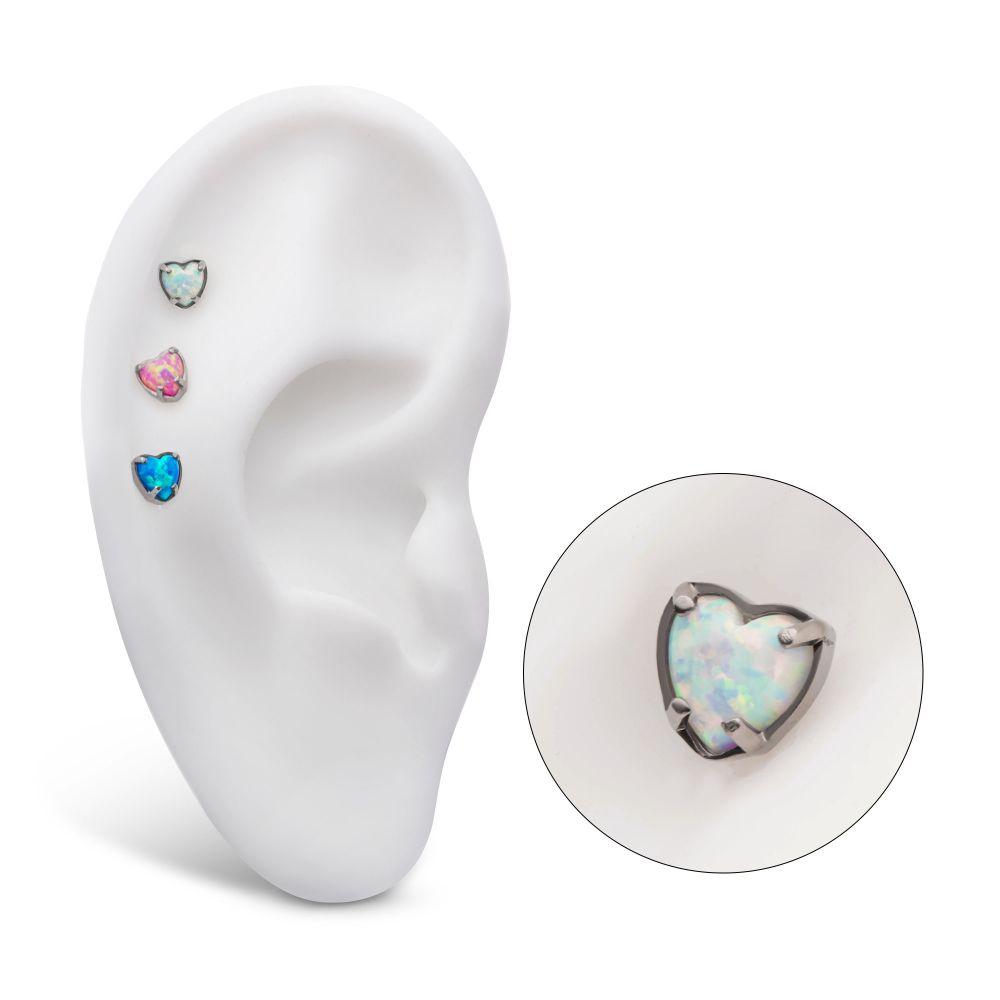 Titanium Internally Threaded with Prong Set Opal Heart Top