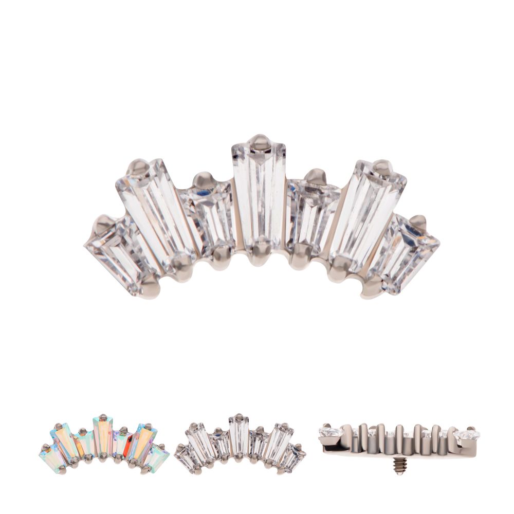 Titanium Internally Threaded Prong Set Baguette CZ 7-Cluster Fan Shape Top