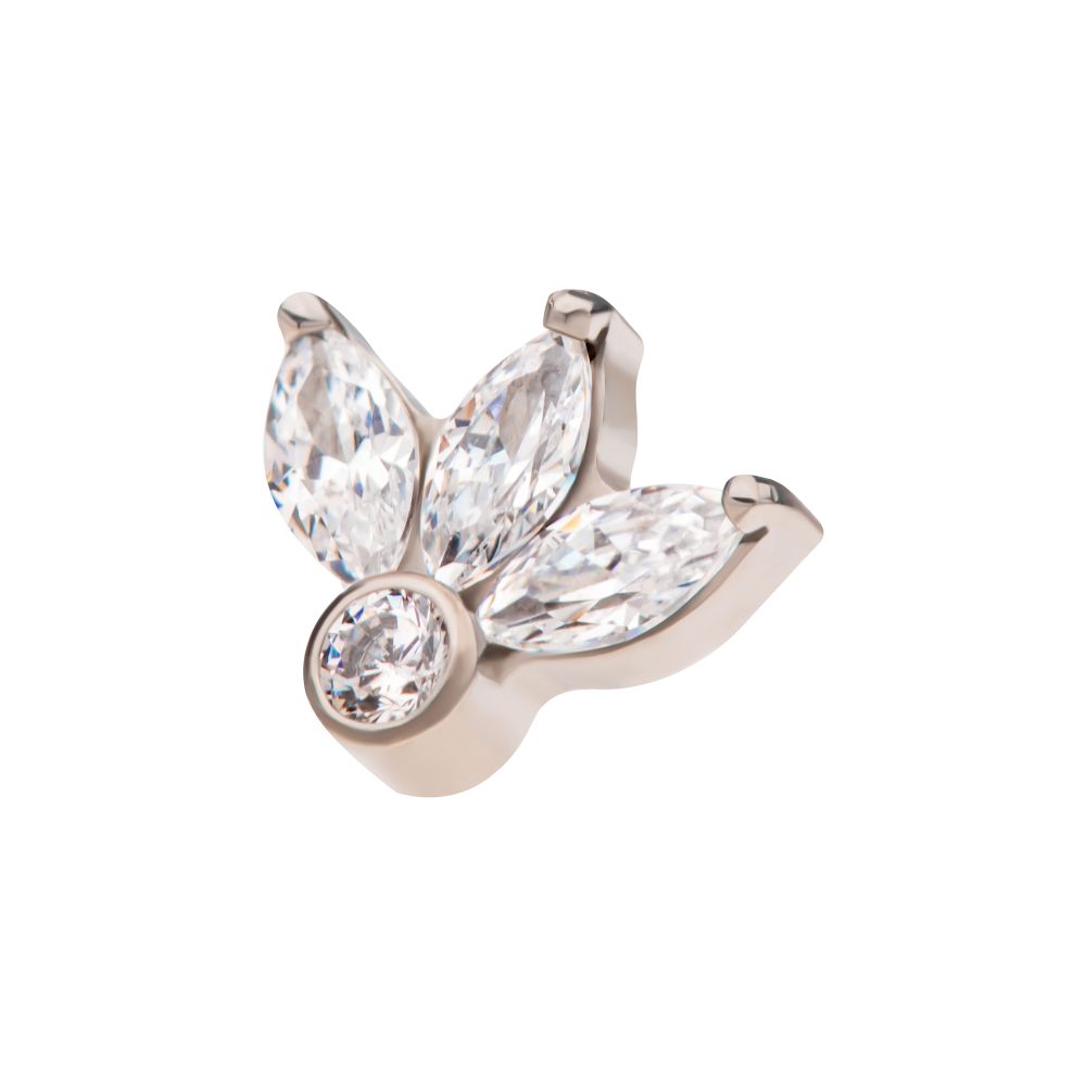 Titanium Internally Threaded Bezel Set Round Gem and 3-Cluster Marquise Gem Fan Top