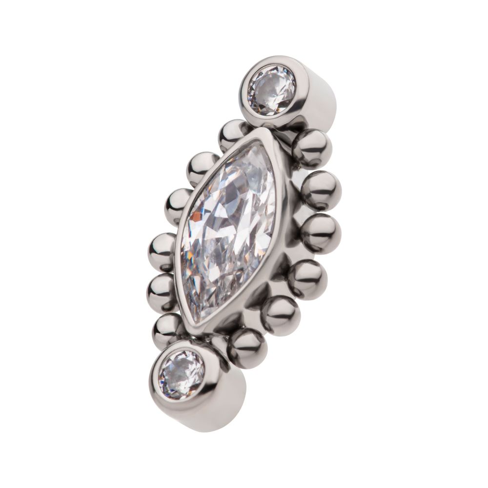 Titanium Internally Threaded with Bezel Set Round CZ & Beads Around Marquise CZ Top