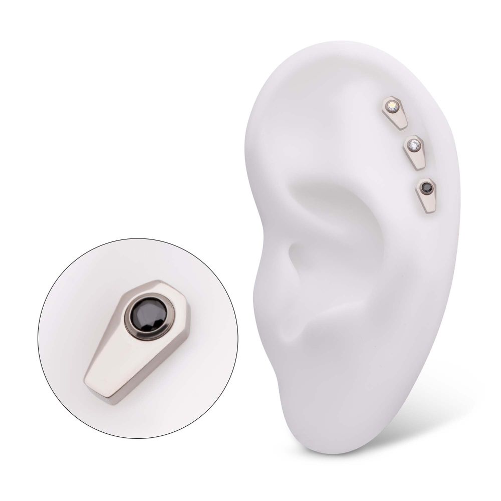 Titanium Internally Threaded Coffin Top with Bezel Set Round CZ