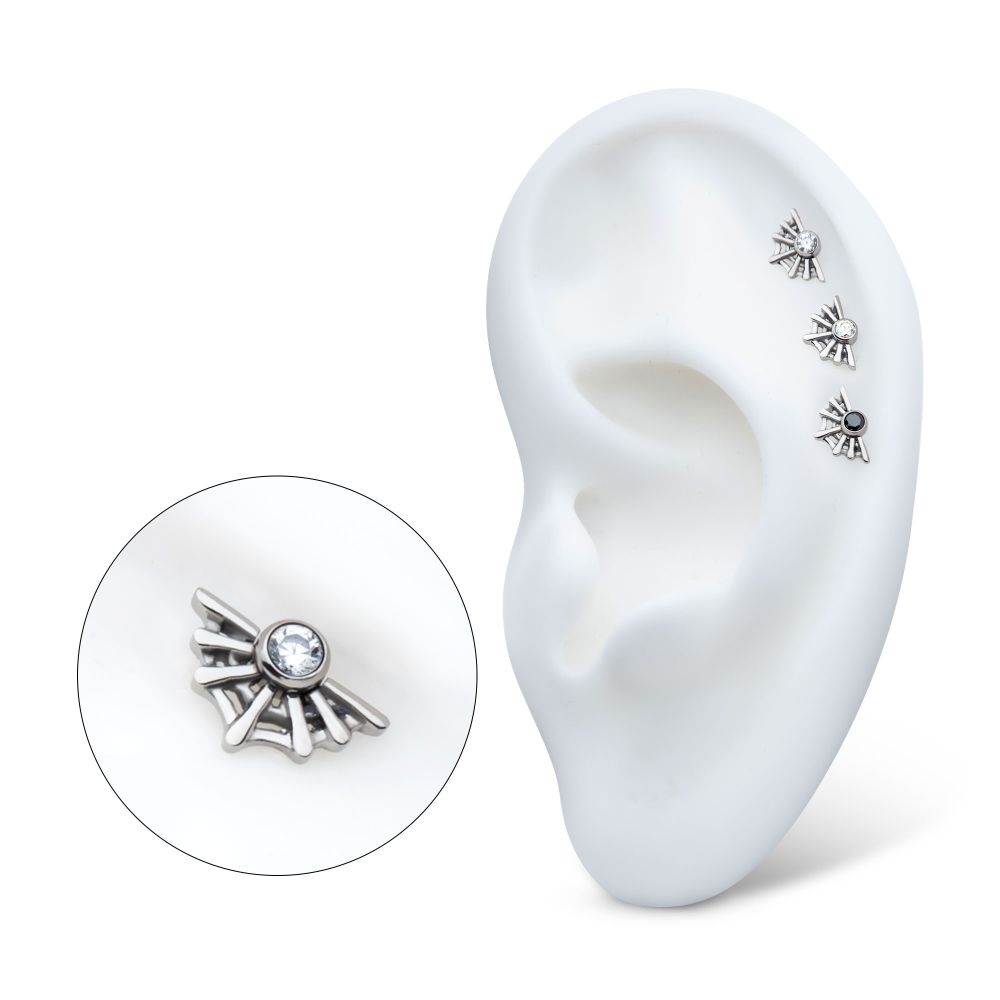 Titanium Internally Threaded Bezel Set CZ Spiderweb Top