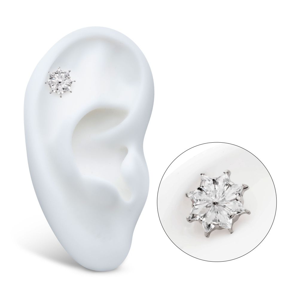 Titanium Internally Threaded 8-Cluster Prong Set Kite Shape CZ Flower Top