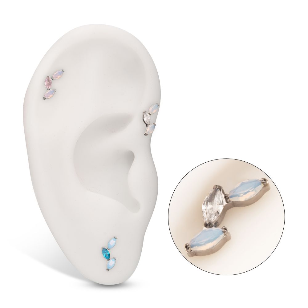 Titanium Internally Threaded Vine Shape Top with 3-Tier Alternating Opalite/CZ Marquise