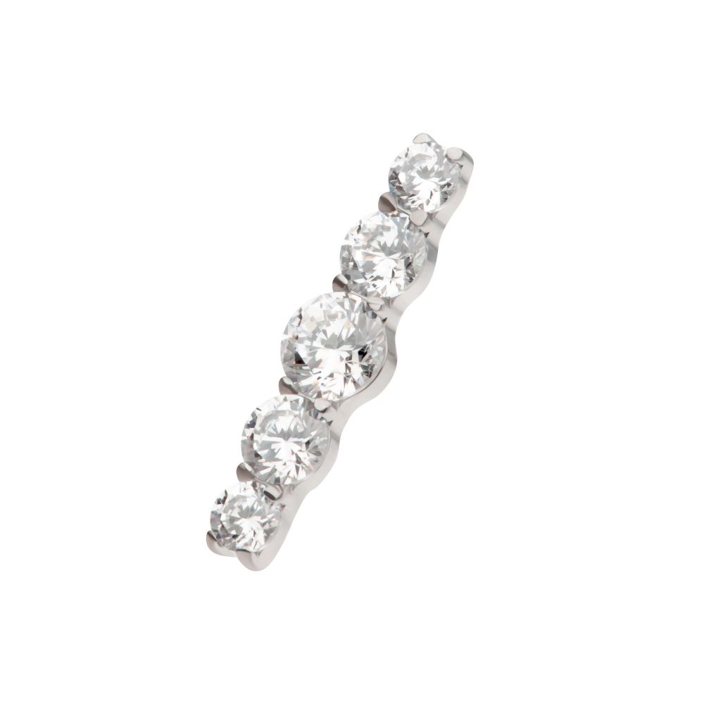 Titanium Internally Threaded 5-Cluster Prong Set Round CZ Gem Bar Top
