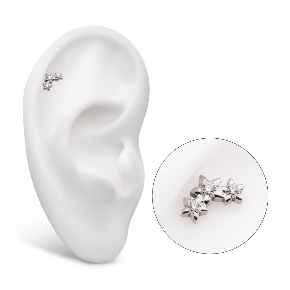 Titanium Internally Threaded Prong Set Round CZ Gem 3-Cluster Star Top